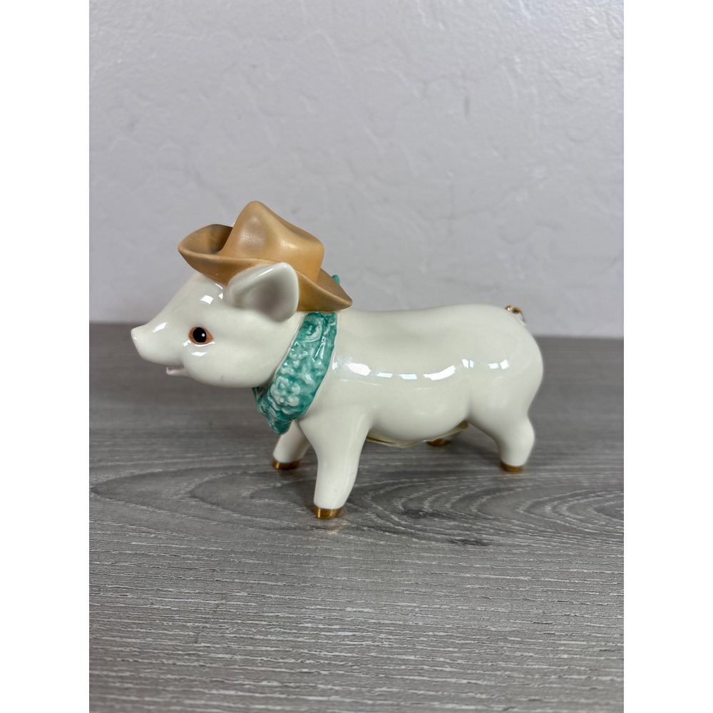 Lenox Rodeo Rudy Cowboy Pig Figurine Porcelain Gold Hooves Teal Bandana Hat